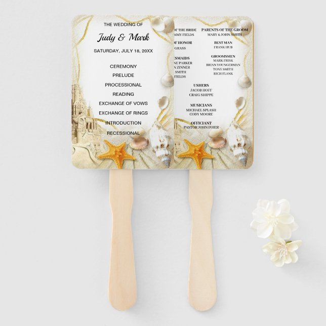 Beach Sand Castle Wedding Programm Fans Fächer (Vorne und Hinten)