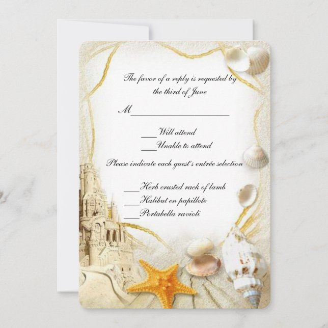 Beach Sand Castle Wedding Response Card Einladung (Vorderseite)