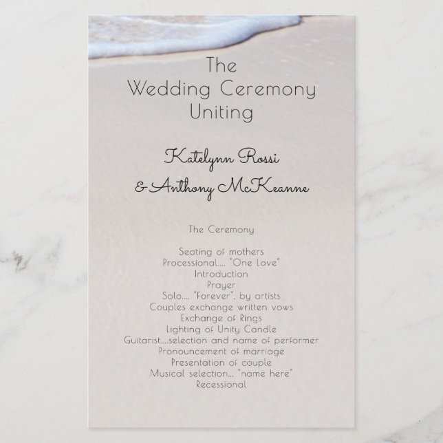 Beach Sand Custom Abordable Wedding Programme (Devant)