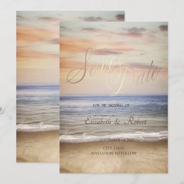 Beach Sand Sky Wedding rettet das Datum Save The Date (Vorne/Hinten)