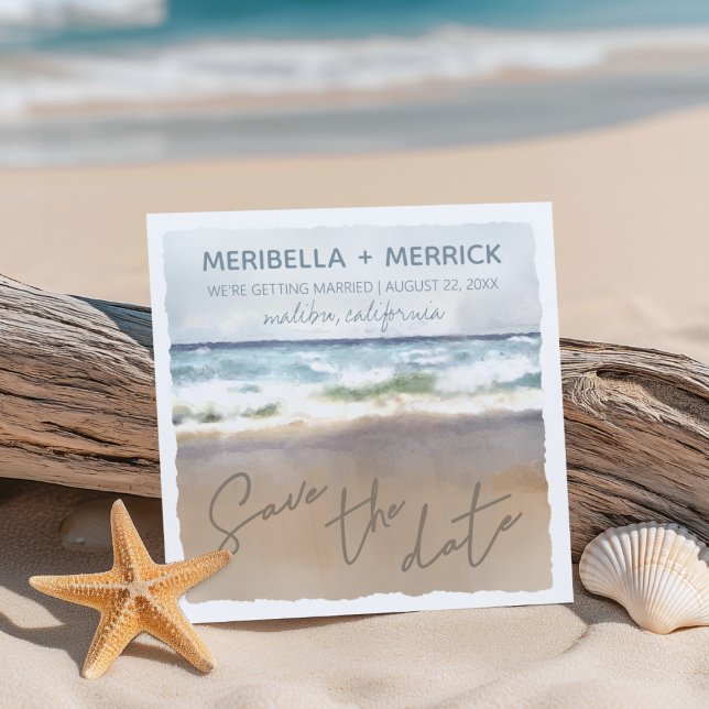 Beach Sand Watercolor Wedding Save The Date (Von Creator hochgeladen)