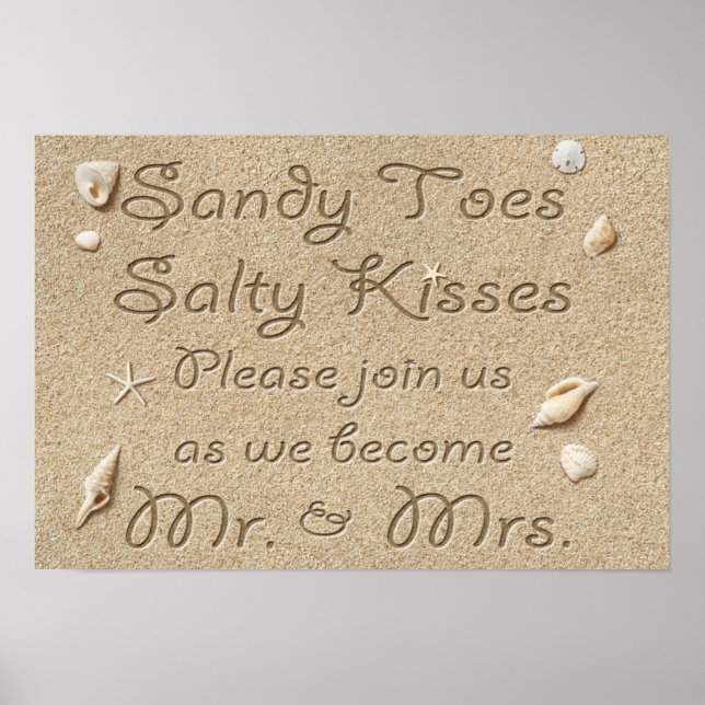 Beach Sandy Toes Salty Kisses Mr & Mrs Poster (Vorne)