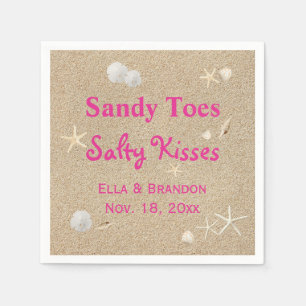 Beach Sandy Toes Salty Kisses Wedding Napkin pink Serviette