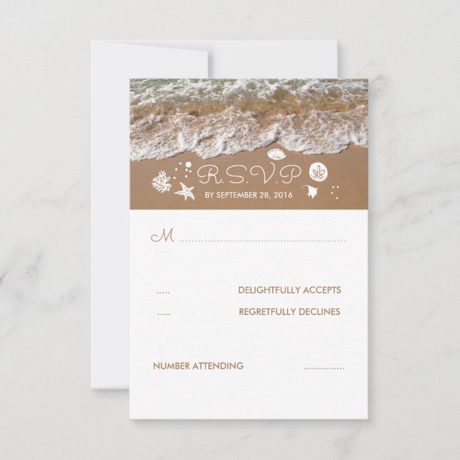 Beach Sandy Waves Summer Wedding RSVP Card Karte (Vorderseite)
