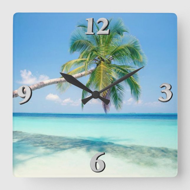 Beach Scene 2 Quadratische Wanduhr (Vorderseite)