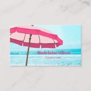 Beach Scene Ocean Blue Pink Umbrella Visitenkarte