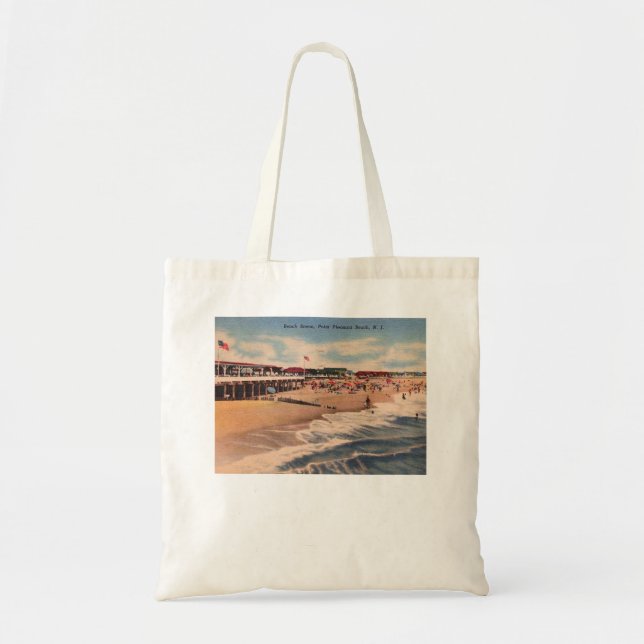Beach Scene, Point Pleasant NJ, Vintage Tragetasche (Vorne)