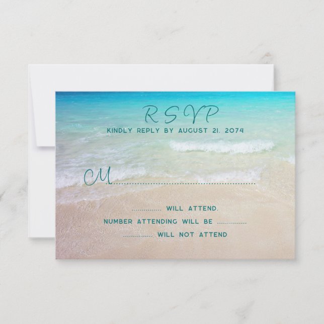 Beach Scene UAWG Wedding Reply Guest Count RSVP Karte (Vorderseite)