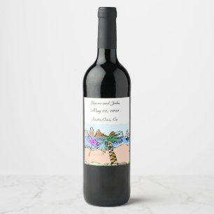 Beach Scene Wedding Wine Label Weinetikett