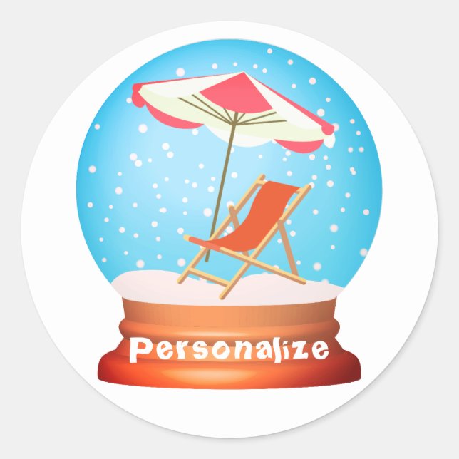 Beach-Schnee-Globus Sommer Winter whimsical Runder Aufkleber (Vorderseite)