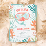 Beach Scuba tauchen Wasserfarbenleben Meer Leben S Einladung<br><div class="desc">Tauchen wir ein und machen Spaß! Lassen Sie sich von unserer Sommerskuba Tauchschule in Aquarell bei Ihrer 16-jährigen Geburtstagsfeier verwöhnen. Ideal für Unterwasserabenteurer! Mit einer Schnorchelmaske gefüllt mit Fischen, Schildkröten und niedlichen Meerestieren, mit orangefarbenen Korallen und blauen Algen. Fügen Sie Ihr Foto hinten hinzu. Perfektes Summer Party für alle Altersgruppen...</div>