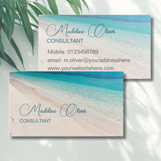 Beach Sea Calm Travel Aqua Blue Stilvoll Visitenkarte (Von Creator hochgeladen)