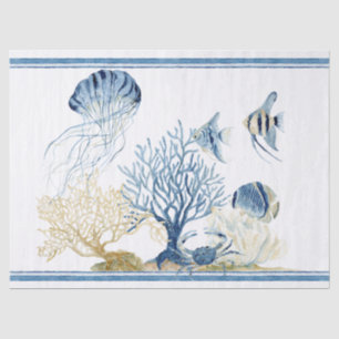 Beach Sea Life Corb Crab Jelly Fish Blue n White Seidenpapier