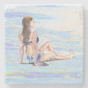 *~* Beach Sea Shore Frau AR29 art Steinuntersetzer