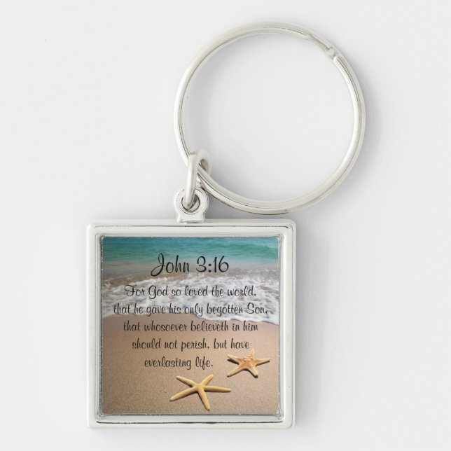 Beach Sea Star Inspirational John 3:16 Bible Verse Schlüsselanhänger (Vorne)