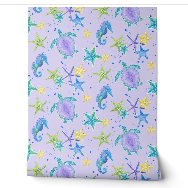 Beach Sea Turtle Lavendel Starfish Seepferd Baby Tapete (Abrollen)