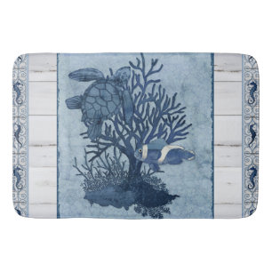 Beach Sea Turtle Seepferd Blue Rustikale Wasserfar Badematte