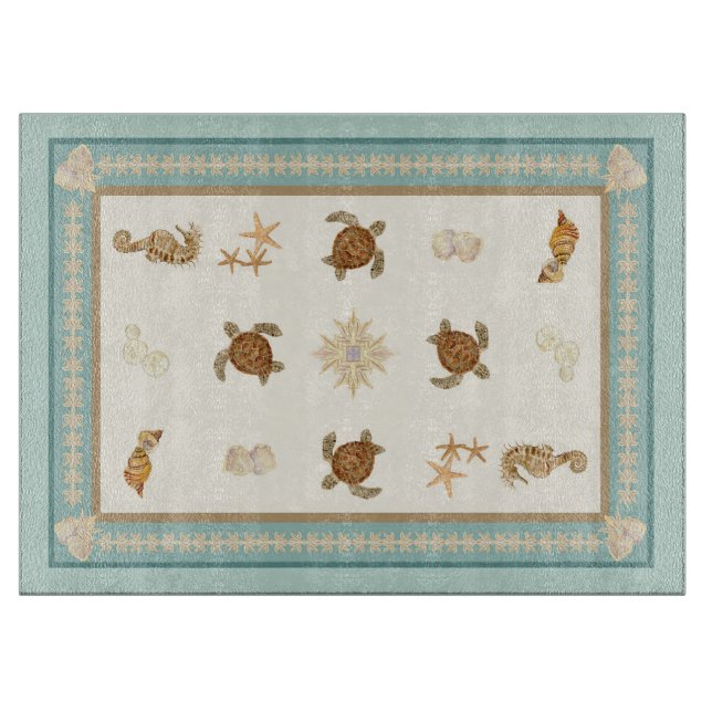 Beach Sea Turtle Seepferd Starfish Muscheln Küche Schneidebrett (Vorderseite)