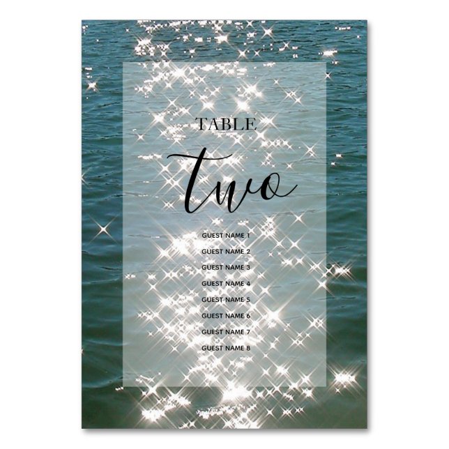 Beach Sea Water Glitzern Hochzeiten Namen Tischnummer (Vorderseite)