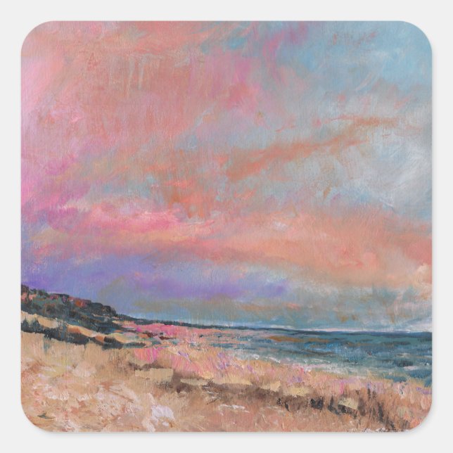 Beach Seascape Fine Art Beach Malerei Quadratischer Aufkleber (Vorderseite)