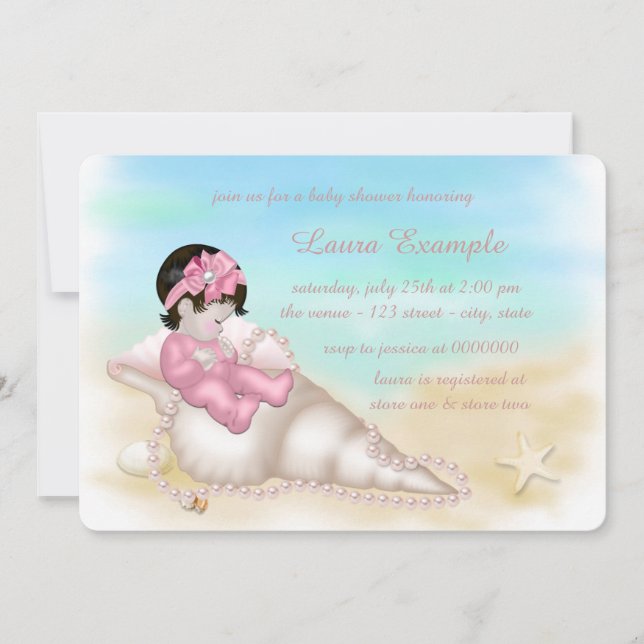Beach Seashell Baby Girl Dusche Einladung (Vorderseite)