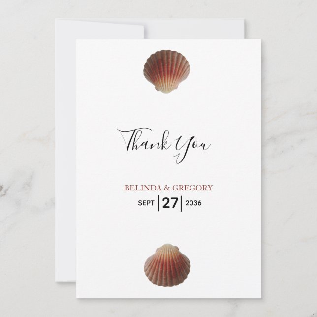 Beach Seashell Clams Mariage Carte de remerciement (Dos)
