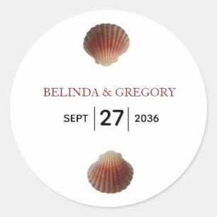 Beach Seashell Clams Wedding Runder Aufkleber