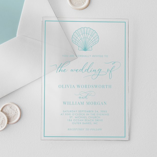 Beach Seashell Elegant Sea Glass Blue Wedding Acryleinladungen (Von Creator hochgeladen)
