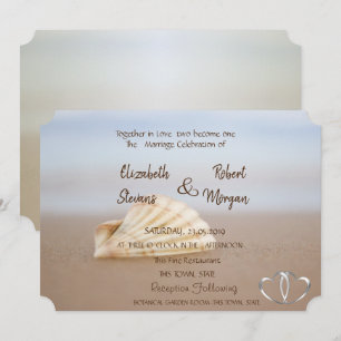 Beach Seashell, Hearts Faire-part de mariage