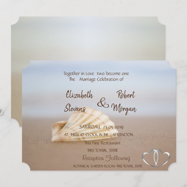 Beach Seashell , Herz-Hochzeit-Einladung Einladung (Vorne/Hinten)