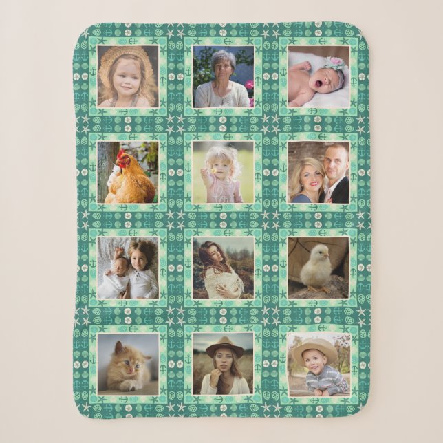 Beach Seashell Imitate gequilt Aquamarine FotoColl Sherpadecke (Vorderseite)