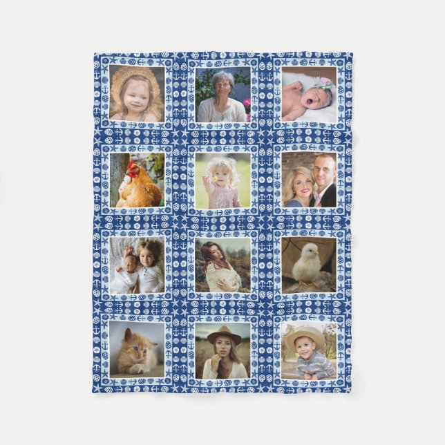Beach Seashell Imitate Quilt Nautical Foto Collage Fleecedecke (Vorderseite)