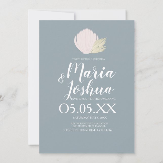 Beach Seashell Pampas Mute Wedding Einladung (Vorderseite)
