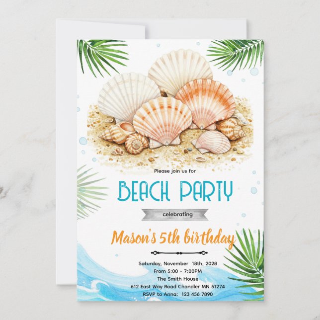 Beach seashell theme invitation (Devant)