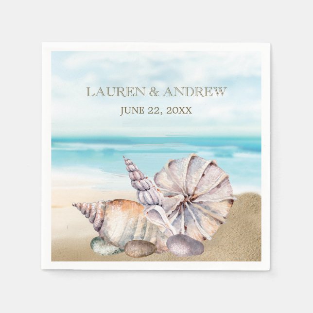 Beach Seashell | Tropische Inselhochzeit Serviette (Vorderseite)