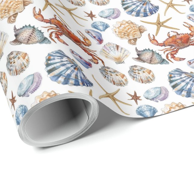 Beach Seashelle Starfish Crab Themed Geschenk Wrap Geschenkpapier (Rolleneckpunkt)