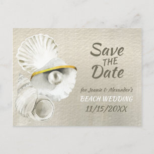 Beach Seashells auf Silvery Pearl Save the Date Ankündigungspostkarte