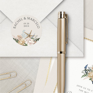 Beach Seashells BlumenWedding Runder Aufkleber