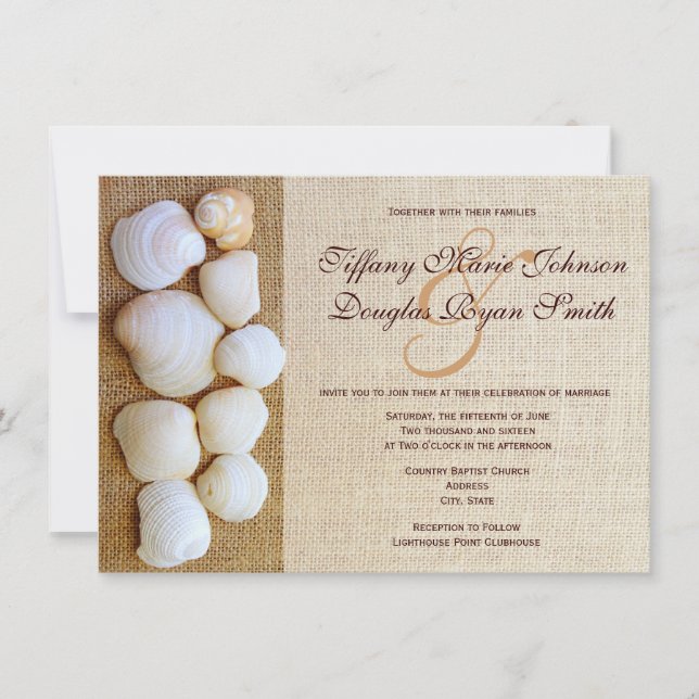 Beach Seashells Einladungen für Hochzeiten in Burl (Vorderseite)