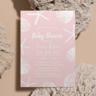 Beach Seashells Elegant Blush Pink Baby Dusche Einladung