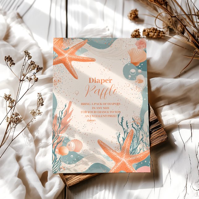 Beach Seashells Elegantes Diapper Raffle Begleitkarte (Von Creator hochgeladen)
