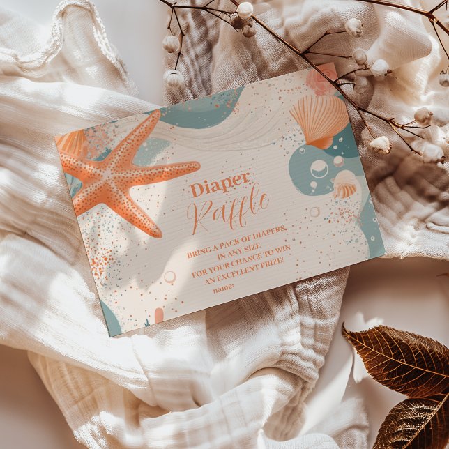 Beach Seashells Elegantes Diapper Raffle Begleitkarte (Von Creator hochgeladen)
