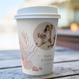 Beach Seashells Foto Hochzeit Pappbecher