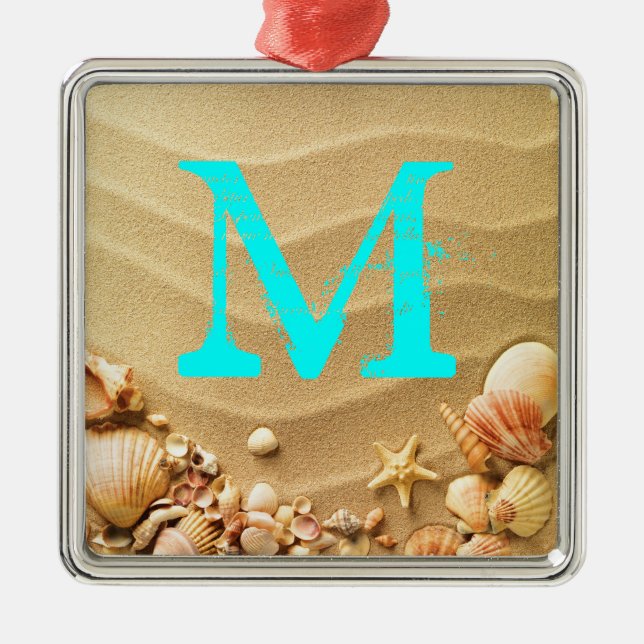 Beach Seashells Hawaii Monogram Initial Ornament Aus Metall (Vorne)