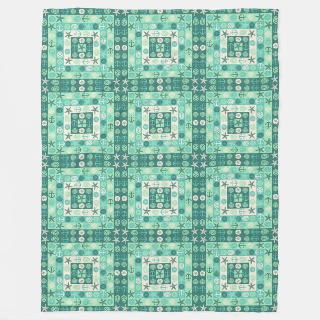 Beach Seashells Nautic Modern Aquamarin Green Fleecedecke (Vorderseite)