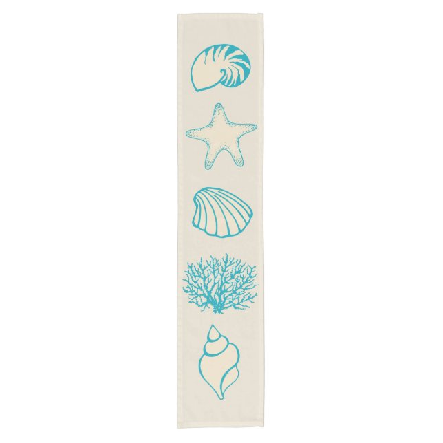 Beach Seashells Ocean Nautic Table Runner Kurzer Tischläufer (Vorderseite)