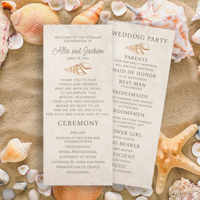 Beach Seashells Programme de mariage de sable fête (Wedding ceremony and bridal party program)