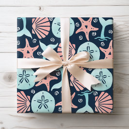 Beach Seashells Sand Dollar Starfish Whale Geschenkpapier Set