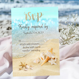 Beach Seashells Sand Wedding RSVP Einladung