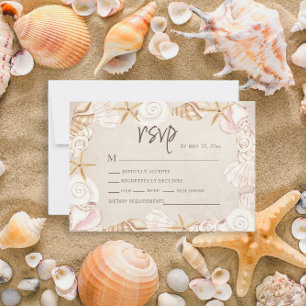 Beach Seashells Sand Wedding RSVP Karte